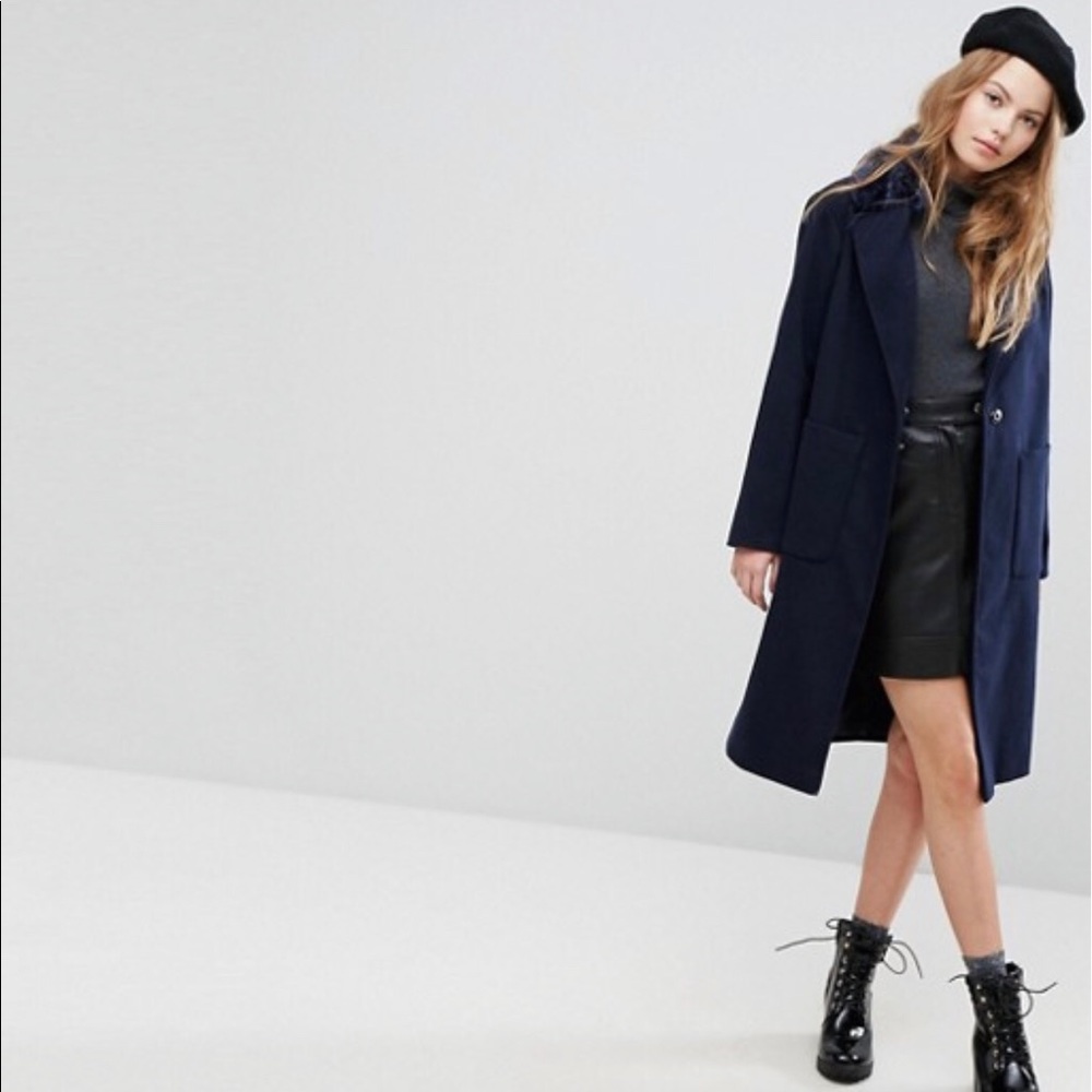 ASOS New Look Faux Fur Collar Tailored Coat